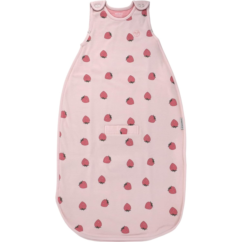 Woolino Merino Wool and Organic Cotton Ultimate Baby Sleep Sack - 4 sezóna Baby Wearable Blanket - Two- Way Zipper nastavitelný spací pytel - univerzální velikost (2-24 měsíců) - Jahoda