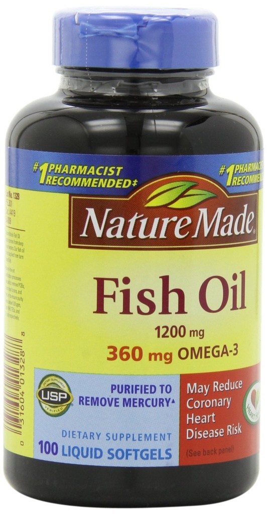 Nature Made Fish Oil 1200mg, 360mg Omega-3 100 Tekuté ponožky (3 balení)