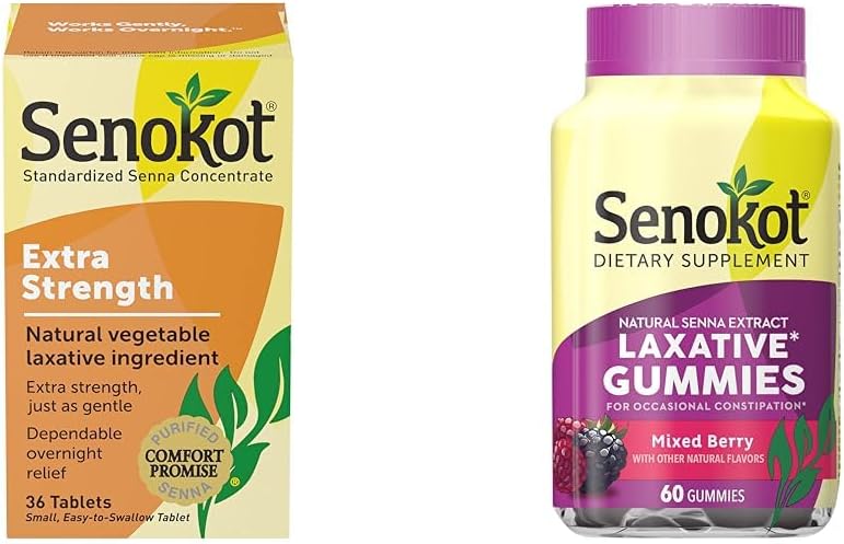 Senokot Extra Strength Natural Zeleninové Laxative for Gentle Overnight Relief Occasional Concurrency, 36 Hrabě & Dietní dodatek Laxative Gummies, Natural Senna Extract, Gentle