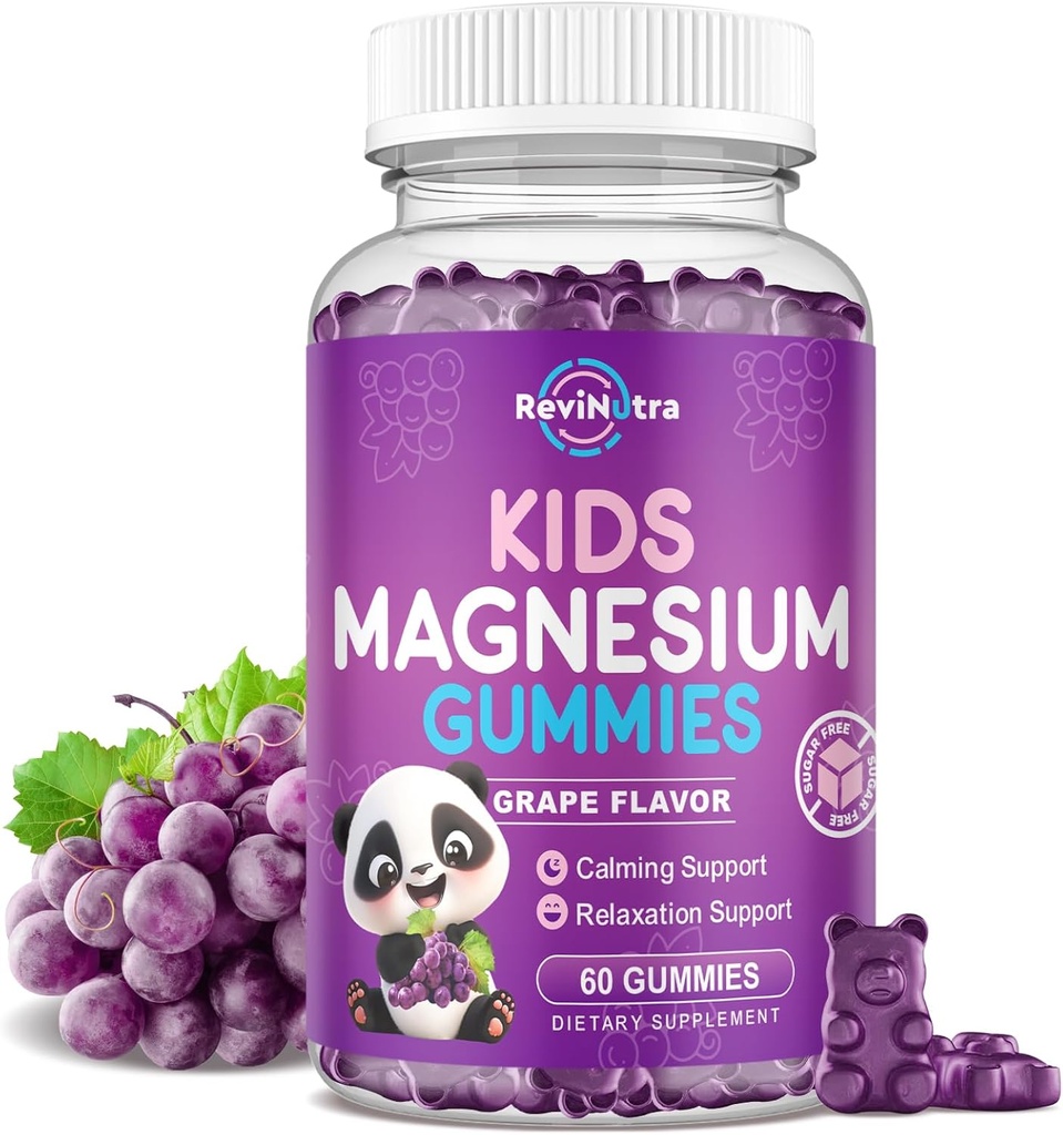 Magnesiové gumy pro děti, Sugar- Free Magnesium Citrátové gumy, Great Ochutnávání klid Magnesium gumy pro dospělé a děti, Podpora spánku, kost a svalovina zdraví, Nerve Relaxace, 60 Grape gumy
