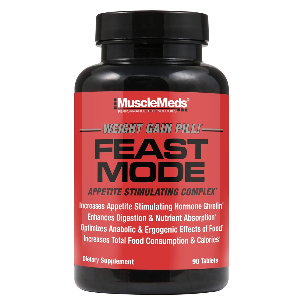 MuscleMeds Feast Mode Appetite Stimulant Hmotnost Gain Pills Dědičné Enzymy Bezpečné a efektivní 90 Caps, Neochucené, 90 Počet