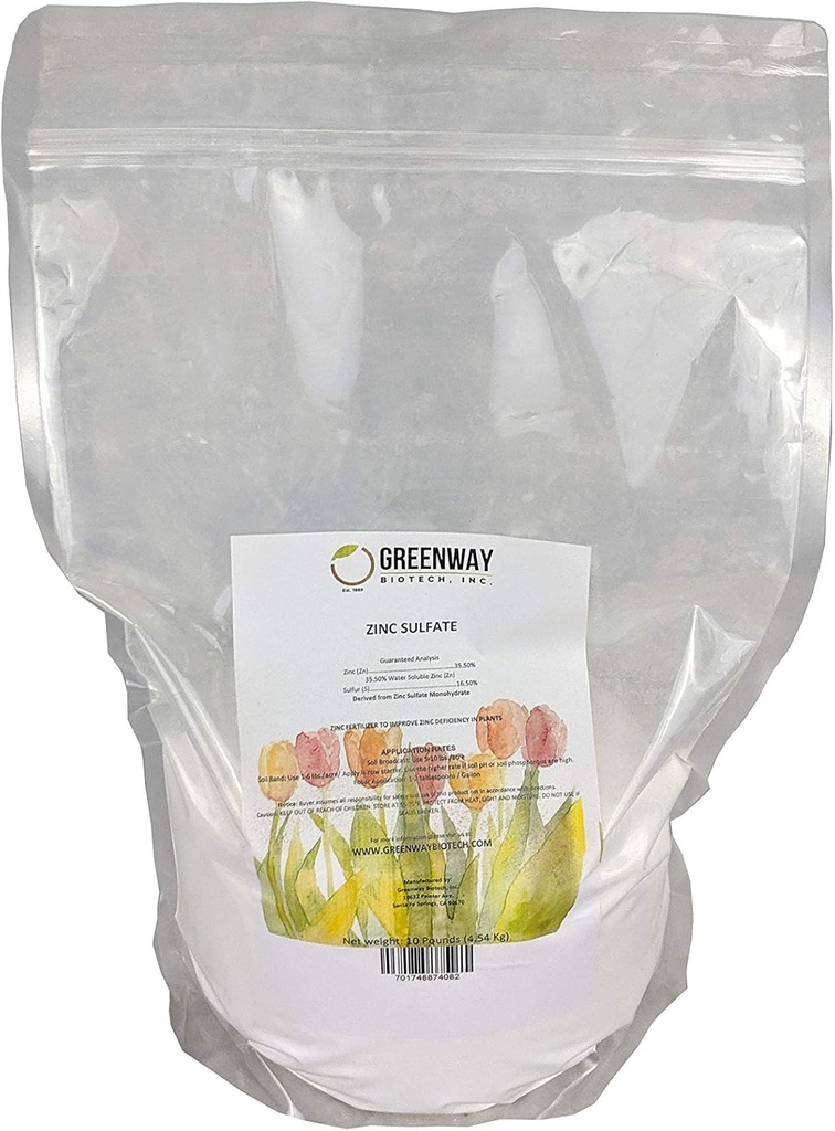 Zinek sulfát prášek 35,5% Monohydrát Plus 16.5% síra Greenway Biotech Brand 10 Litry