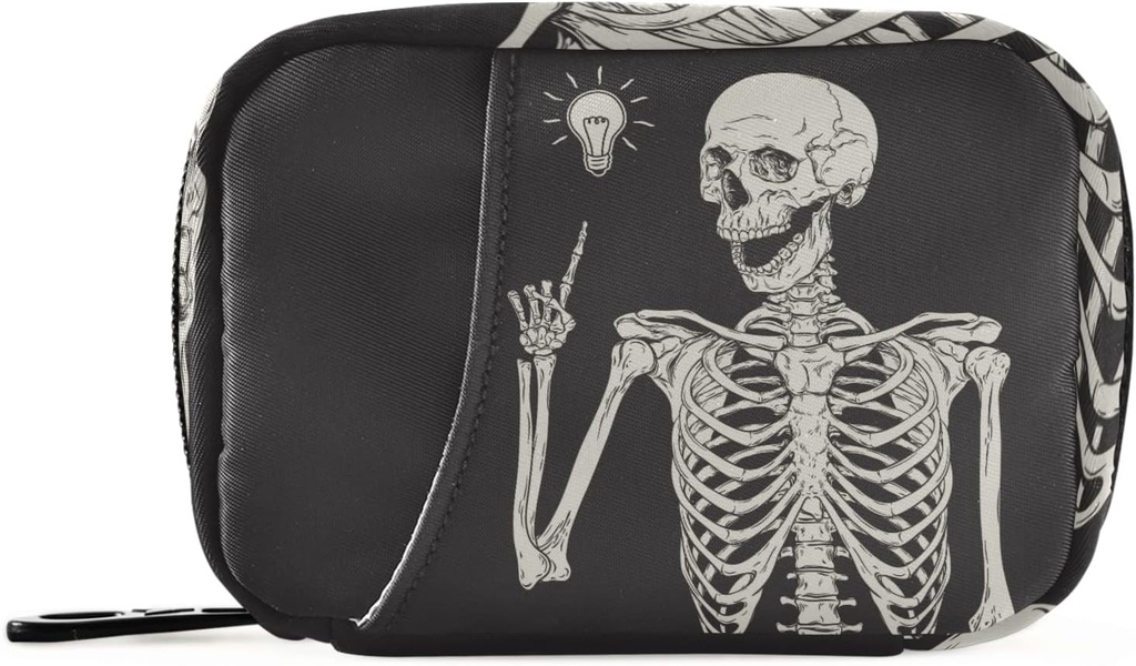 Lidský skeleton Pill Box 7 Den Pill Pouzdro Cestovní Pill Pořadatel Bag se Zipper Přenosný Týdenní Pouzdro Kompaktní velikost pro vitamin doplněk držák