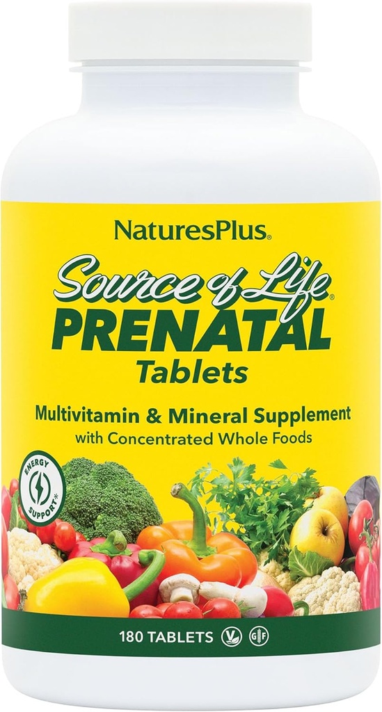 Natures Plus Zdroj života Prenatal - 800 mcg folát, 180 Vegetariánských tablet - Všechny přírodní prenatální vitamin & minerály se železem & vápníkem - Optimální zdraví & energie - Gluten- Free - 90 Služeb