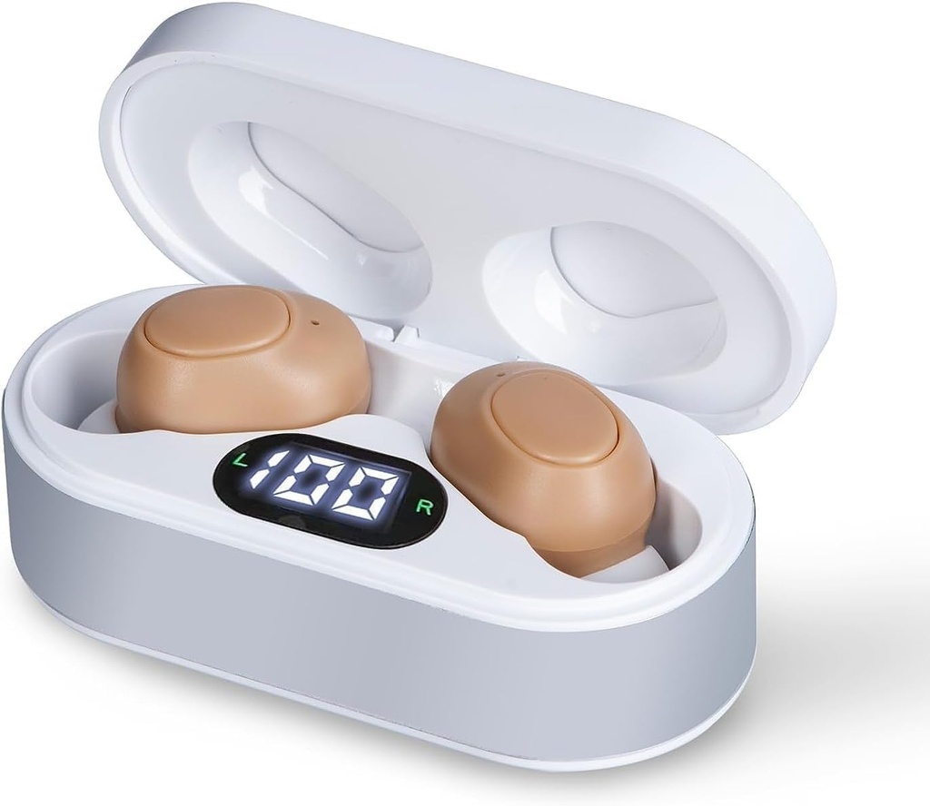 Sluchové pomůcky pro seniory, dobíjecí zesilovače sluchu s rušením hluku, křišťálově čirý zvuk, neviditelné OTC sluchové pomůcky w / Nabíjecí pouzdro pro dospělé