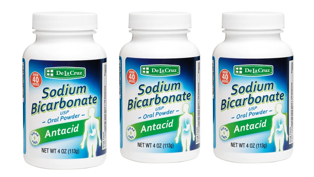 De La Cruz čistý sodík Bikarbonát prášek - pečení sodu a pečení prášek bezantacid pro Heartburn & Požití - Baleno v USA - 4 OZ (3 láhve)