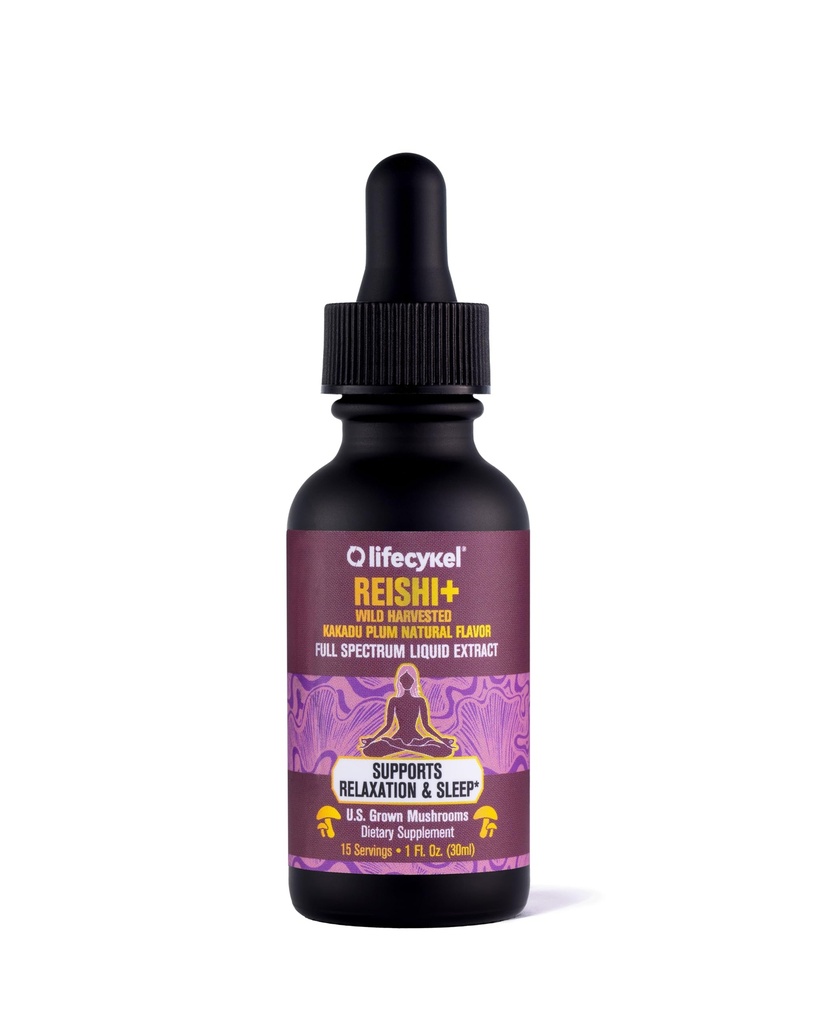 Life Cykel - Reishi Houba Extract s Wild Kakadu Plum - Možný doplněk imunní a spánkové podpory, Vitamin- C Bohaté Adaptogen Houbové kapky - 1 Fl Oz