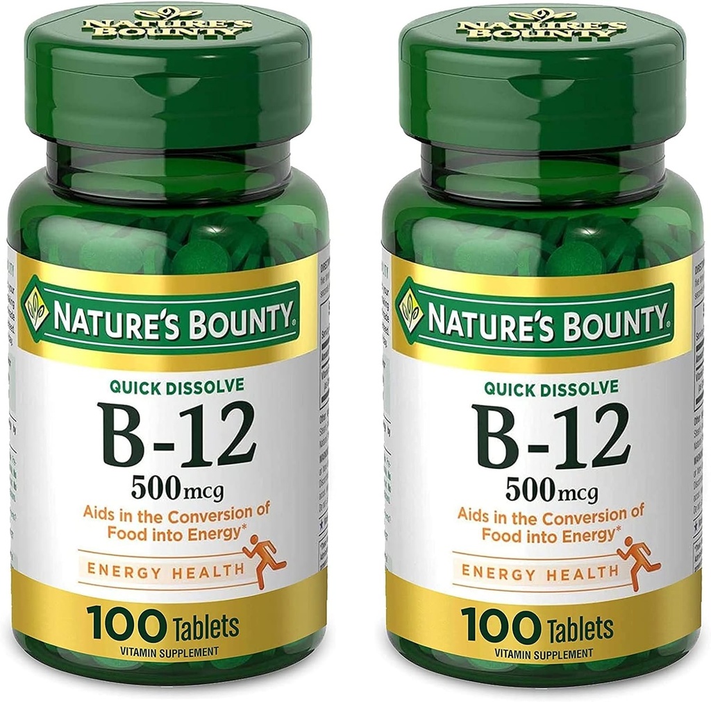 Nature 's Bounty vitamin B12, podporuje energetický metabolismus a nervový systém zdraví, 500mcg, Tablety, 100 Ct (Balení po 2)