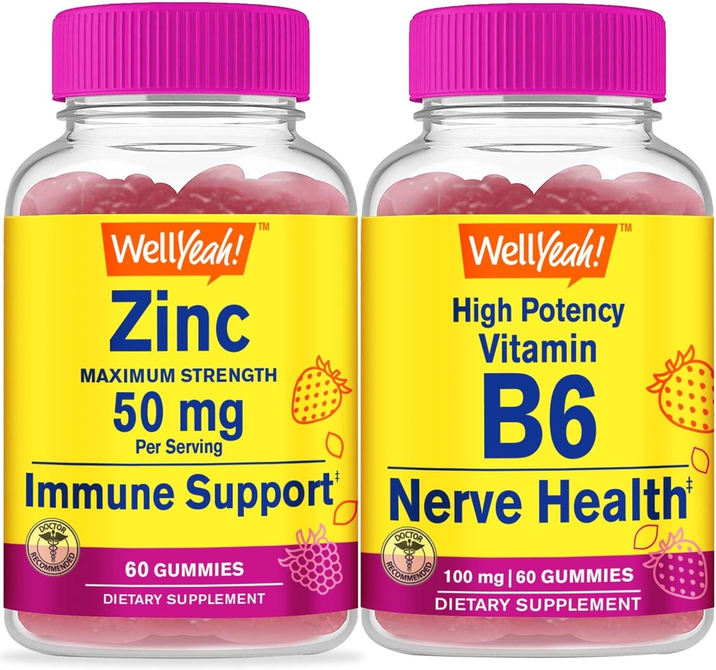 WellYeah zinek + vysoká potence vitamin B6, Gummies Bundle - Velký přípitek, doplněk vitamínu, gluten zdarma, GMO zdarma, Žvýkací žlab