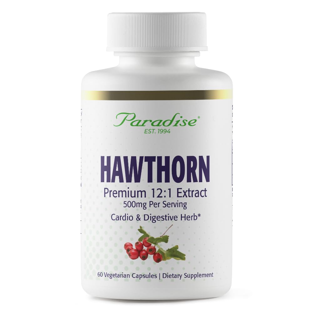 Paradise Herbs Hawthorn Berry, Active All Spectrum Extract, Super Potent, Ultra Pure, Vegan, Non- GMO, Gluten Free, 60 Vegetariánské kapsle