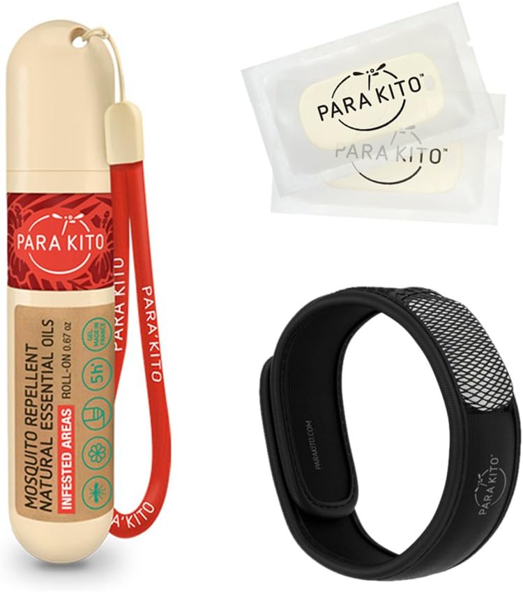 PARA 'KITO Mosquito Repelent Bundle, 1 Mosquito Repelent Náramek, 1 Roll- on Gel, Bug Repelent Náramky, Nositelné Mosquito Repelent Device, Black