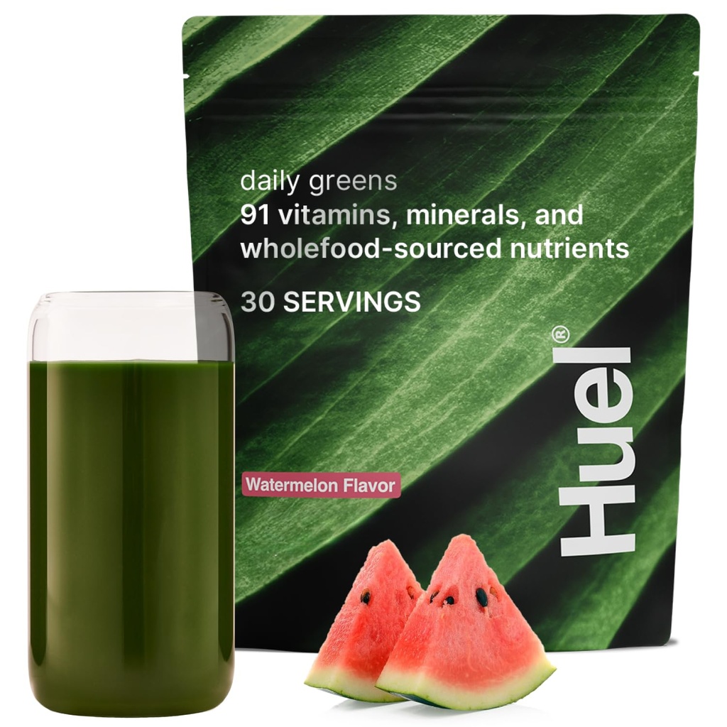 Huel Daily Green Meloun 124; Superfood Green Powder 124; 91 Vitamíny, Minerály, a Wholefood- Sourced Ingredients 124; Adaptogens, Antioxidanty, Gut- Friendly Probiotika 124; 30 Servings