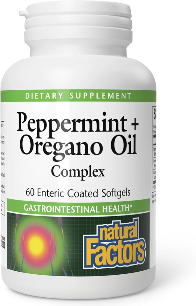 Přírodní faktory, Peppermint & Oregano olejový komplex, potravní pomůcka pro gastrointestinální zdraví, 60 softgelů