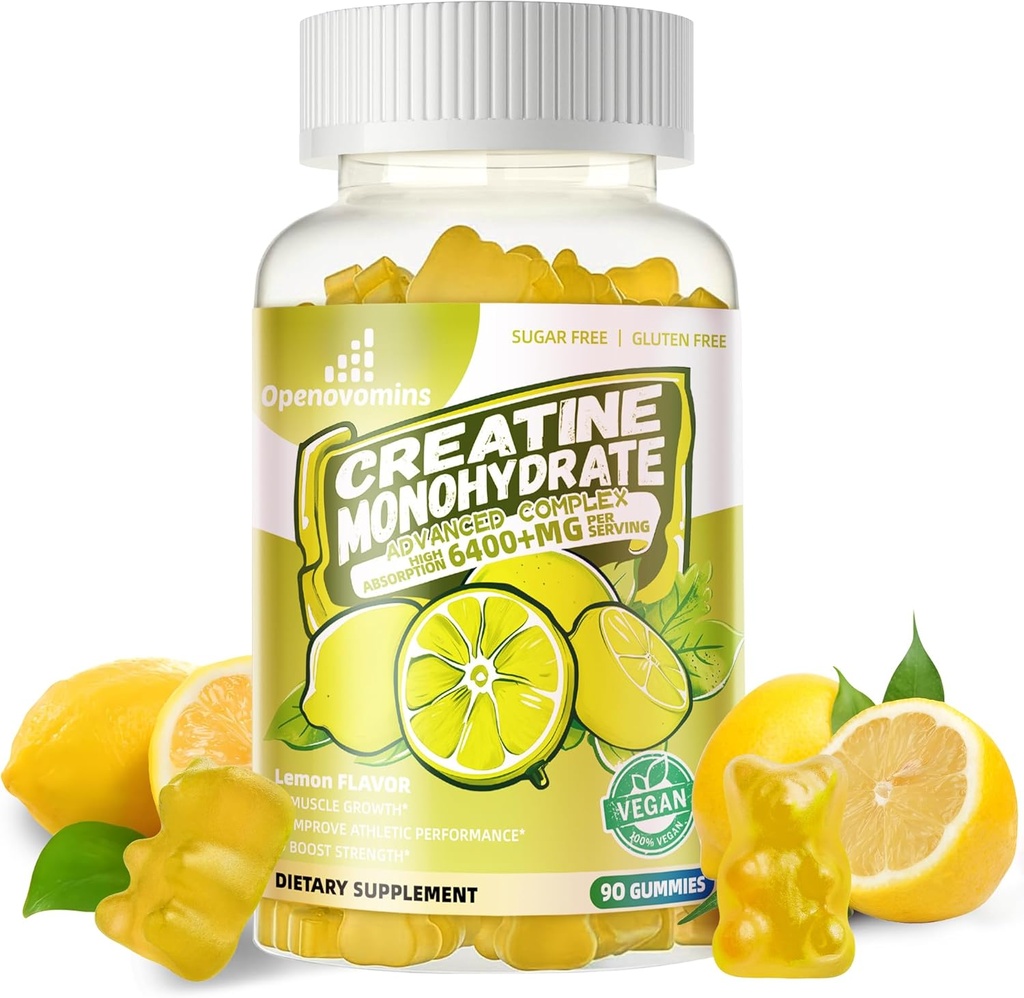 Creatine Monohydrát Žvýkačky Komplex pro muže a ženy - Advanced Formule W / L- Taurie + vitamín B12, Cukr zdarma Žvýkací doplněk, 90 Citronové žvýkačky