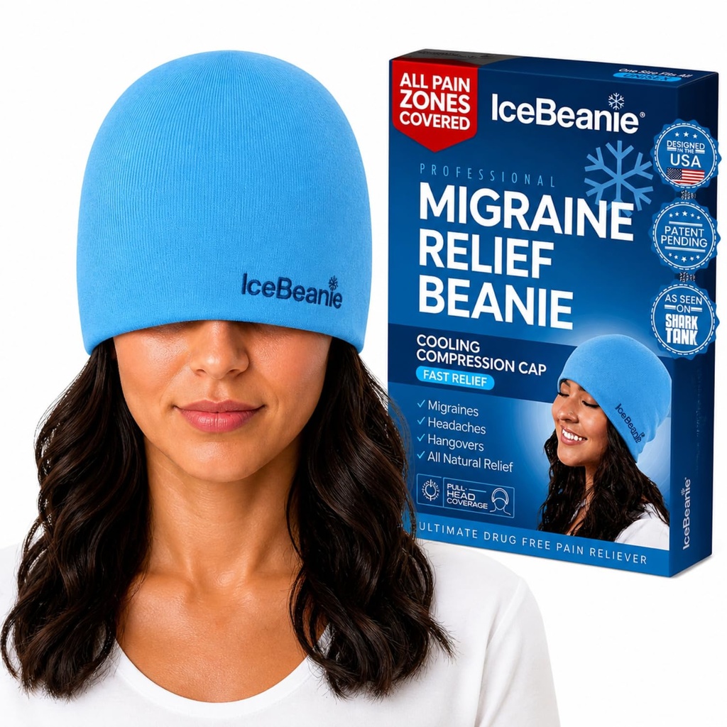 IceBeanie Migréna Relief Cap, Jak je vidět na Shark Tank, Měkké & Stretchy Gel Napětí Bolest hlavy Relief Cap, Rozšířená chladicí kocovina Ledová Klobouk, Odorless Wrap Ice Pack Wrap, Bolest hlavy Migréna maska
