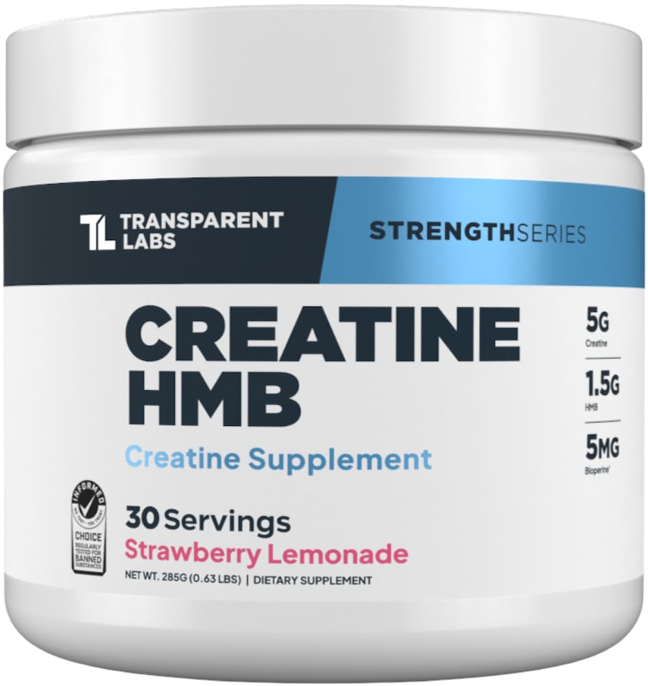 Transparentní Labs Creatine HMB - Creatin Monohydrát prášek s HMB pro růst svalů, zvýšená síla, zvýšený energetický výstup, a lepší atletický výkon - 30 Služeb, Strawberry Lemonade