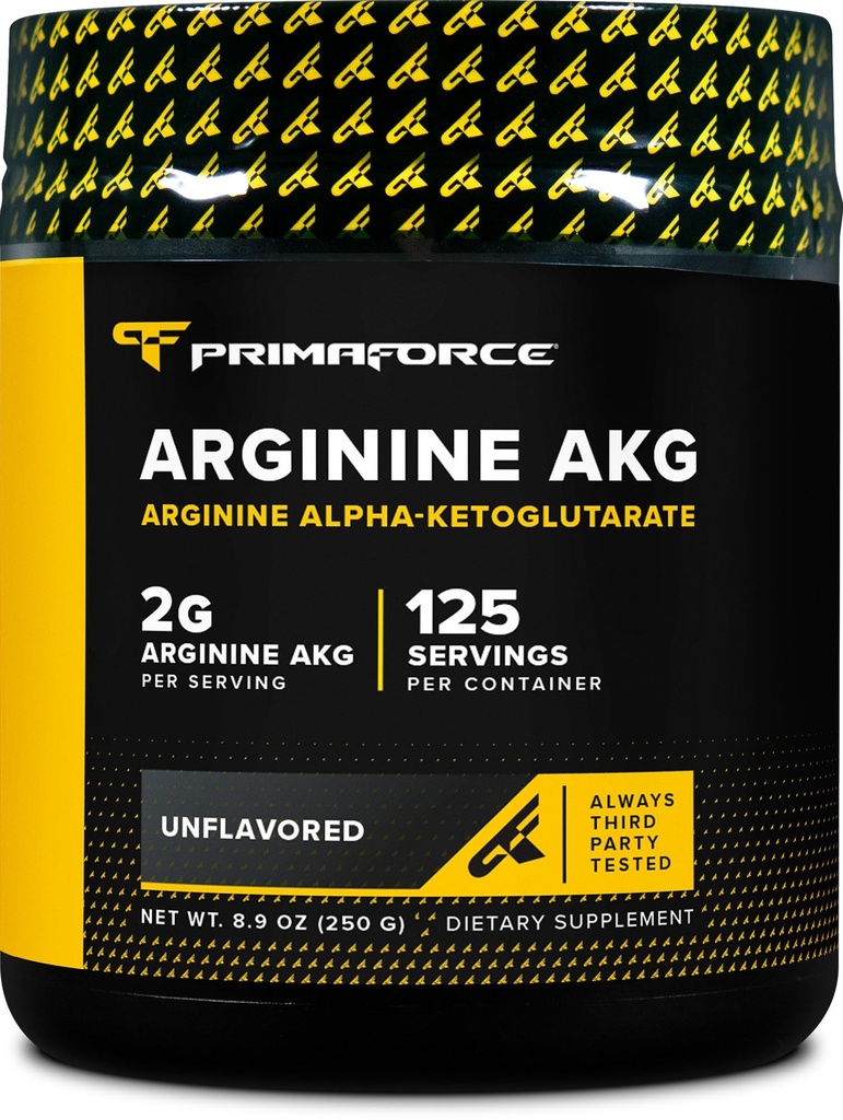 PrimaForce AAKG Arginin Powder, 250 gramů (L- arginin a kyselina alpha- ketoglutarátová) Prémiový doplněk k cvičení, Non- GMO, Vegan, gluten zdarma