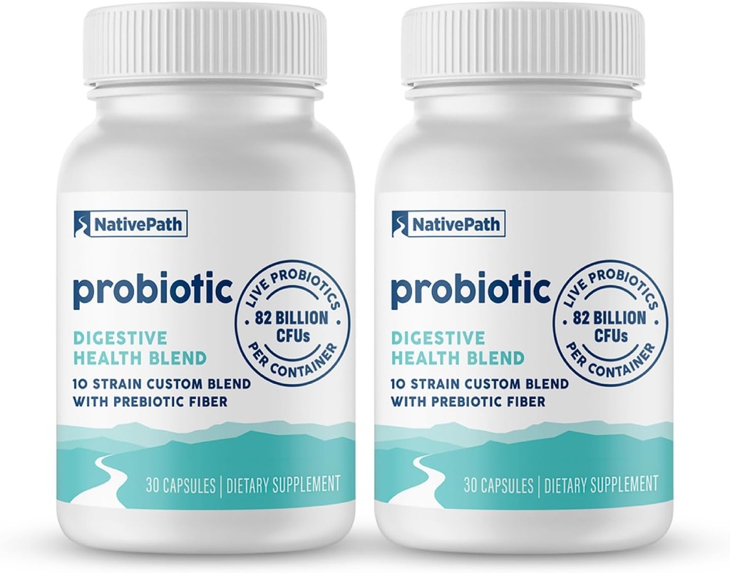 NativePath Daily Probiotic, 10-Strain Custom Blend Probiotika Dodatek pro muže a ženy, 82 miliard CFU - 60 Počet
