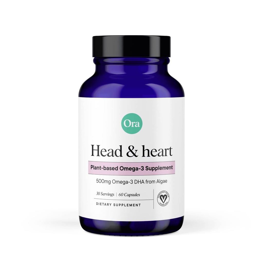 Ora Organic Vegan Omega 3 Dodatek - 500mg DHA pro mozek, oko a srdce - Vyrobeno z udržitelných řas - 60 Kapsle