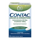 Contac Cough & Congestion Maximální síla reguluje kašel, tenké a loosens Mucus, Guaifeesin & Dextromethorphan HBr, rozšířené uvolnění tablety, 21 Počet