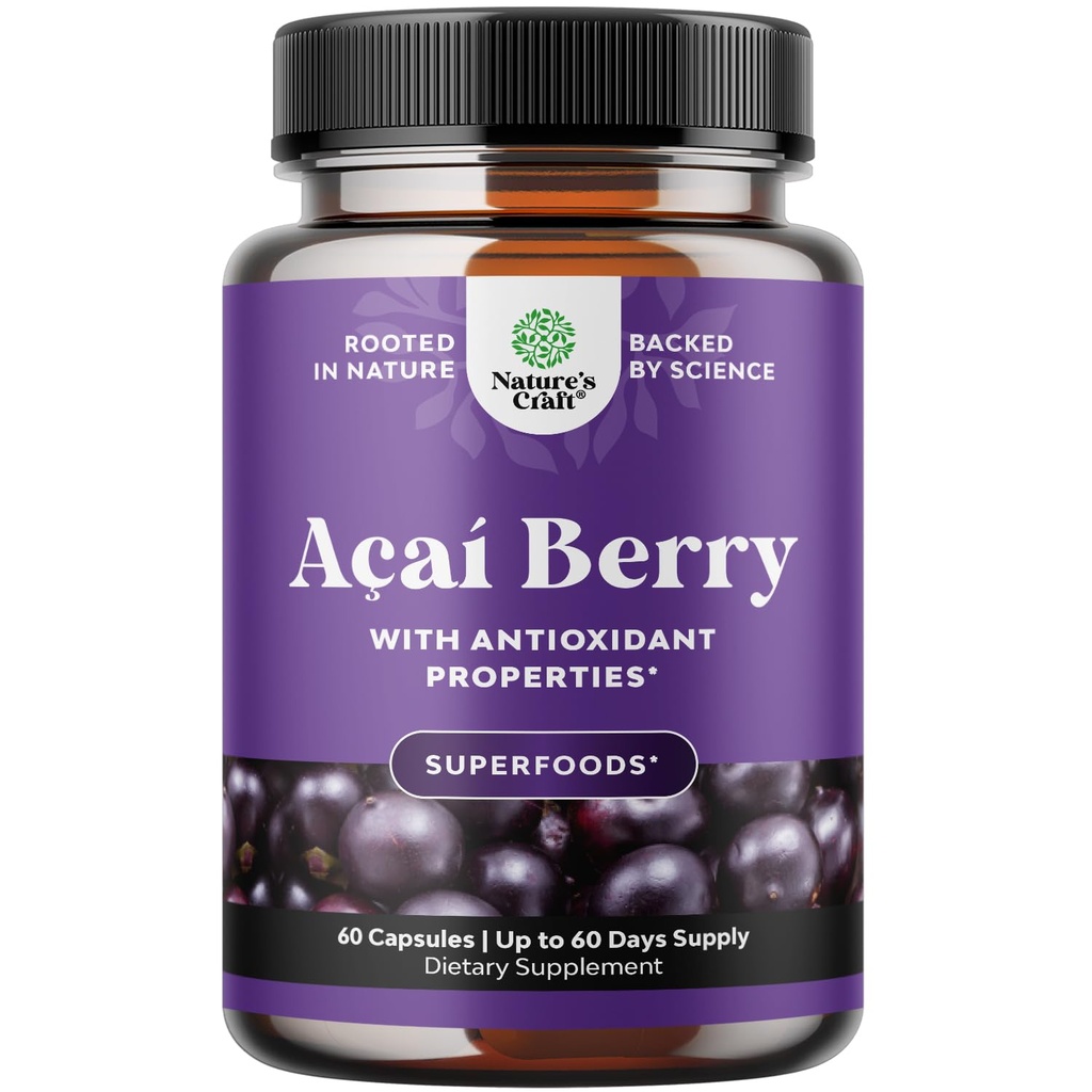 Natures Craft Acai Berry Antioxidant Support Weight Loss Dodatek pro ženy a muže - Vitamíny Minerály Antioxidant Formule podporuje imunitní systém a zvýšení energie Cognitive Zdraví - 60 Služeb