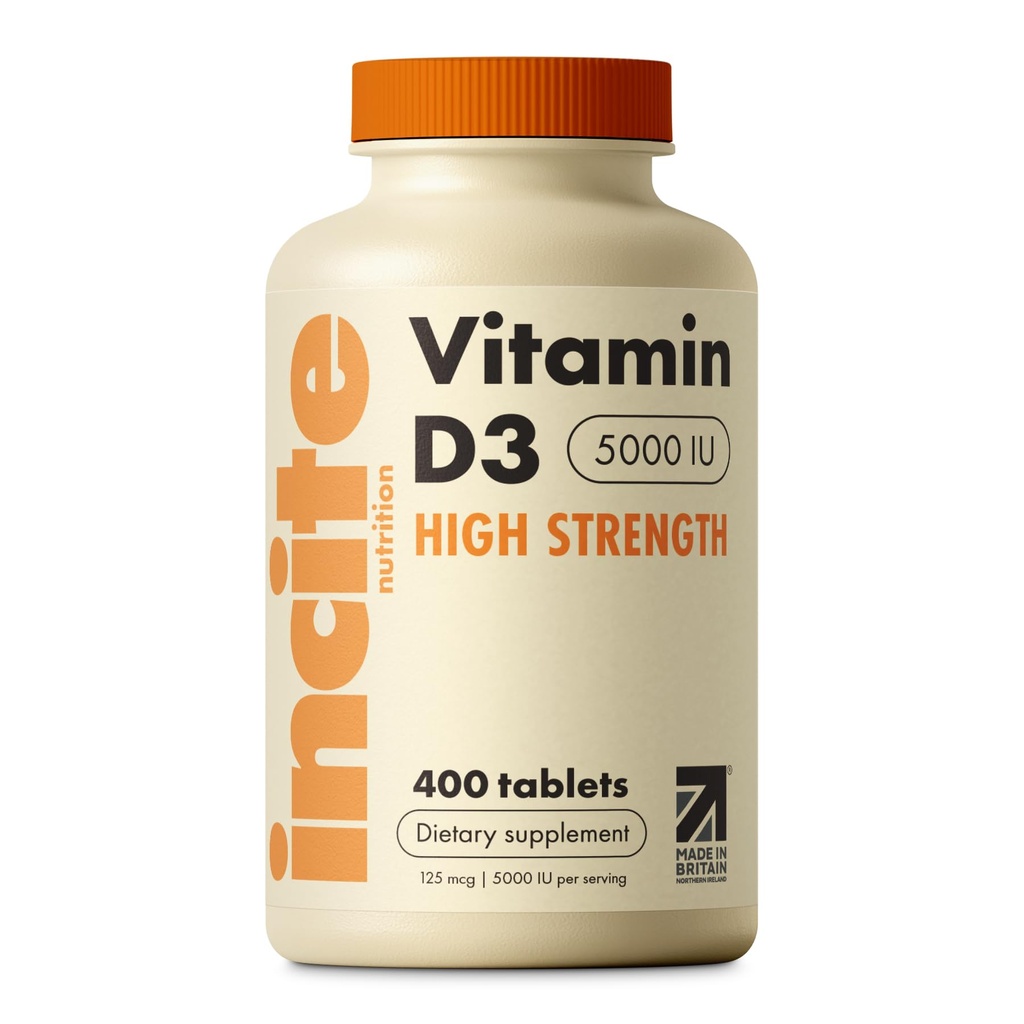 Incite Nutrition Vitamin D 5000 iu - 400 Premium Vitamin D3 Easy- Polykat Micro Tablety - Vysoká síla Cholekalciferol VIT D3 5000iu - vegetariánský dodatek - Vyrobeno ve Velké Británii