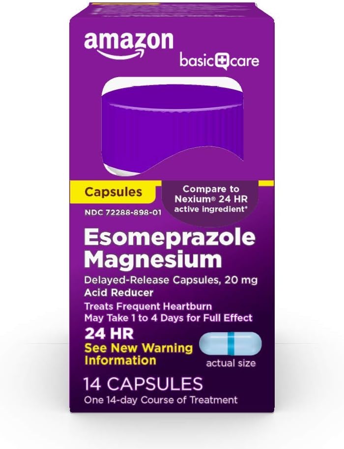 Základní péče Esomeprazol Magnesium Zpožděné uvolňování Kapsle, 20 mg, Reducer kyseliny, 14 Počet