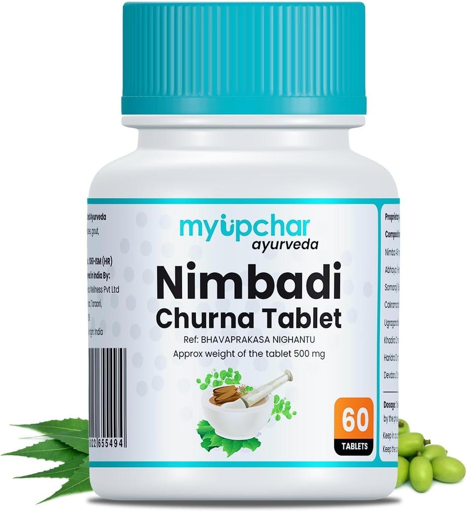 Generické tablety Ayurveda Nimbadi Churna pro čisté tělo a zdravou pleť, bez chemických látek, parabenů, minerálních olejů nebo ropy (60 tablet)