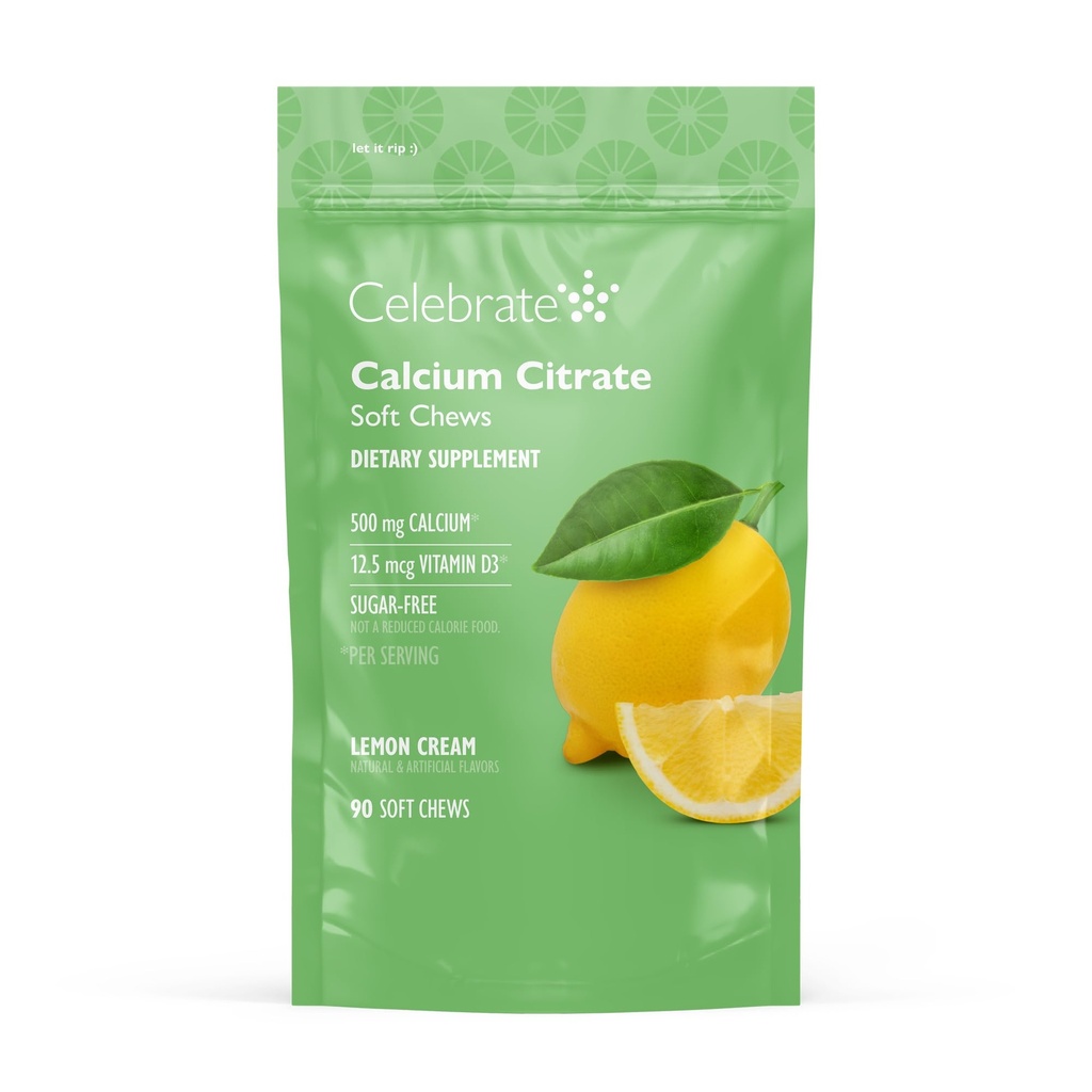 Oslavte vitaminy Bariatric 500 mg vápníku Citrát měkké žvýkačky s 500 IU vitaminu D3 - esenciální pro gastrické Bypass pacientů & zdraví kostí - cukr & gluten zdarma, Lemon (90 Žvýkání)