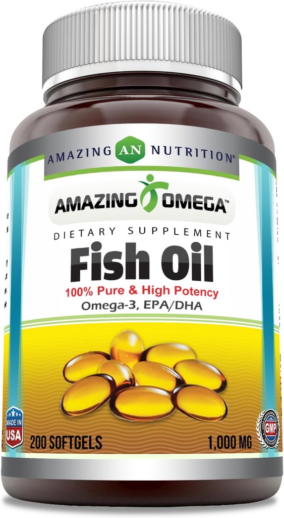 Amazing Omega Fish Oil 1000 mg Softgels Dodatek 124; Omega-3, 180 mg EPA. 120 mg DHA Oil 124; High potency (200 Počet)