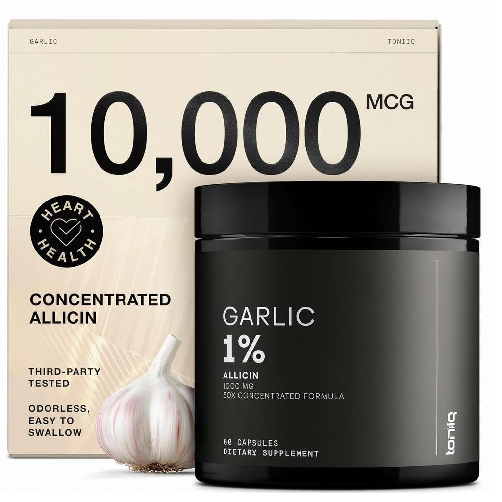 Česnek Kapsle s 10.000mcg Allicin - Odorless - 50: 1 Extrakt pro maximální potenci - Third- Party Lab Tested - 60 Vegetariánské Kapsle