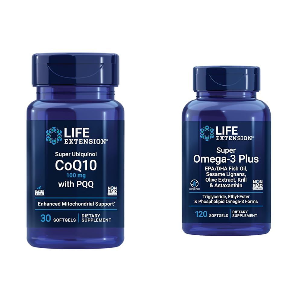 Life Extension Super Ubiquinol CoQ10 s PQQ, CoQ10, PQQ & Super Omega33 Plus EPA / DHA Fish Oil, Sezame Lignans