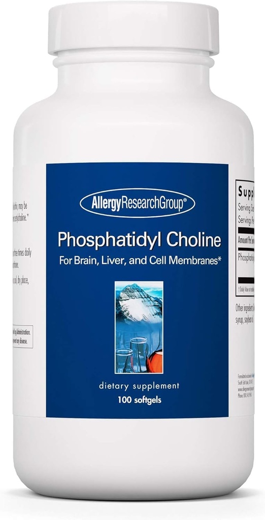 Alergie Výzkumná skupina Fosfadityl Cholin - Fosfaditylcholin Doplňky pro zdraví mozku a jater, Soy Lecithin Extract for Focus and Memory, 385mg per Capsule - 100 Softgels
