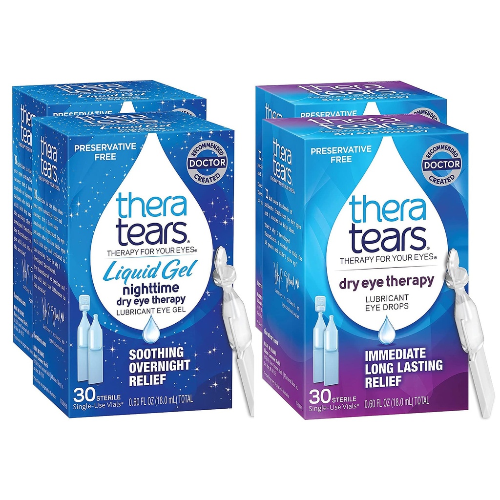TeraTears Nighttime Therapy Lubrikant Oční kapky pro suché oči, Konzervační zdarma, Single-Use injekční lahvičky, jasné, 60 Počet, 0.6 Fl Oz s TeraTears oční kapky pro suché oči, 60 Počet Jednorázové injekční lahvičky