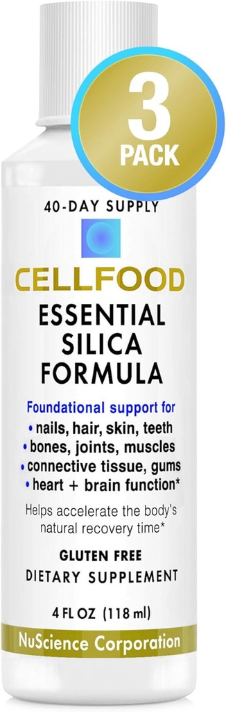 Cellfood Essential Silica Anti- Aging Formule - 4 fl oz, 3 Pack - Podporuje zdravé kosti, spony, vlasy, kůže, nehty, zuby & Gums - Easy to Absorb - Gluten & Thiaminase Free, Non- GMO - 120- Day Supply