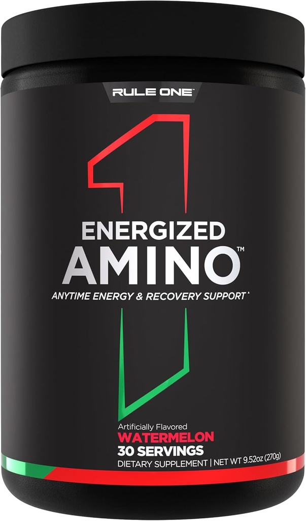 Pravidlo 1 Energizované Amino - Kdykoli podpora energie a obnovy s BCAA, glutamin, Citrulline, Beta Alanin, a kofein ze zelené kávy a čajového listí Extrakty (30 Služeb, Meloun)