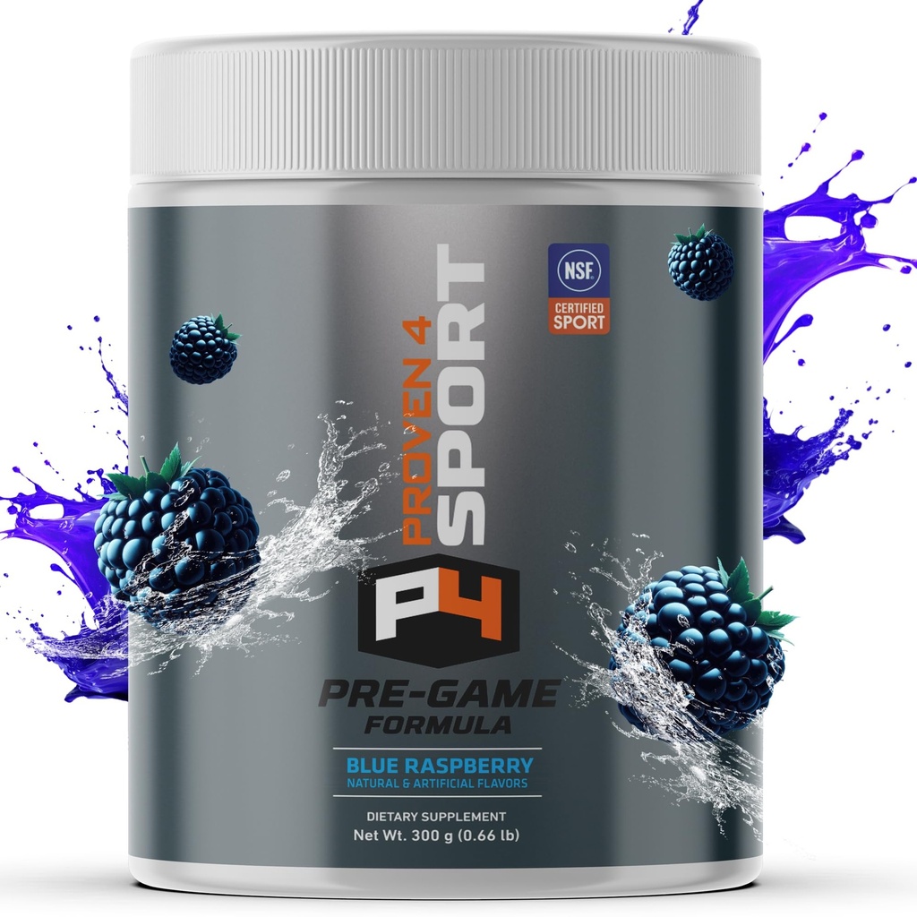 Proven4 Pre Workout prášek pro muže a ženy s tvorem - Beta Alanin - Kofein NSF Certifikované předcvičení Energetický dodatek Blue Raspberry 30 Služeb