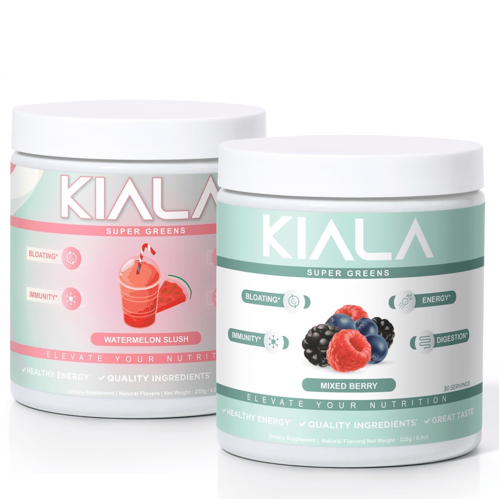 Kiala Nutrition Super Green, Organic Green Powder, Spirulina & Chlorella Superfood Powder, Cukr & gluten Free Vegan, Spectra Blend, Meloun a míchaný Berry 2 Pack
