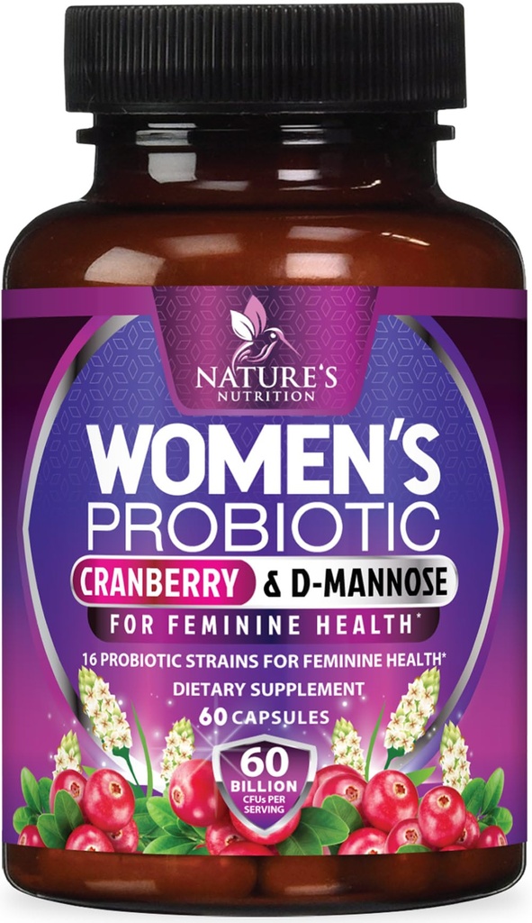 Probiotika pro ženy 60 miliard CFU - 16 Stravovací šňůry, Prebiotika a brusinky, PH rovnováha, Digestivní zdraví, Vaginální a imunitní podpora, Womens Probiotic pro Gut zdraví, Stabilní - 60 Kapsle