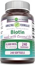 Úžasné biotiny s extra Virgin Organic Coconut Oil Dodatek 124; 10000 Mcg Oil 124; Softgels OF 124; Non- GMO OF 124; Gluten- Free Oil 124; Made in USA (1 balení, 240 Počet)
