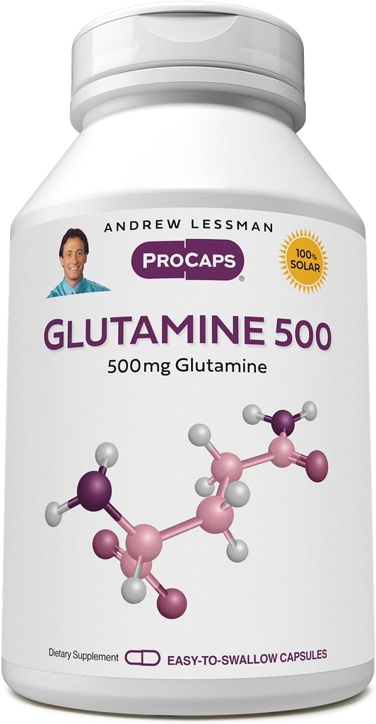 ANDREW LESSMAN Glutamin 500 mg - 60 Kapsle - Volný formulář Amino Acid. Podporuje Svalové Svaly, Gastrointestinální zdraví. Udržuje zdravé ledviny, játra, srdce, mozek. Snadno polykejte tobolky.