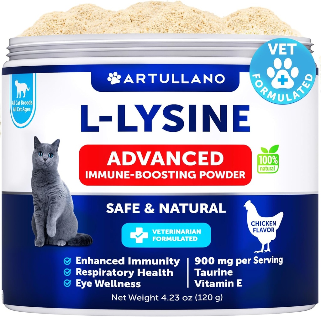 L- lysin pro kočky - Lysin Powder Supplement - 900mg / porce - Imunitní podpora koček a koťat - Nůžky, Runny Nose, Squinting, Watery Eyes, Cold, Oční funkce, Respirační zdraví - s Taurin