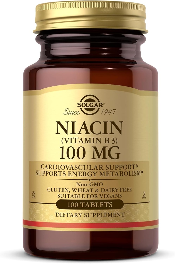 Solgar Niacin (vitamin B3) 100 mg - 100 tablet - Podporuje energetický metabolismus - Non- GMO, Vegan, Gluten Free, Dairy Free, Kosher - 100 Služeb