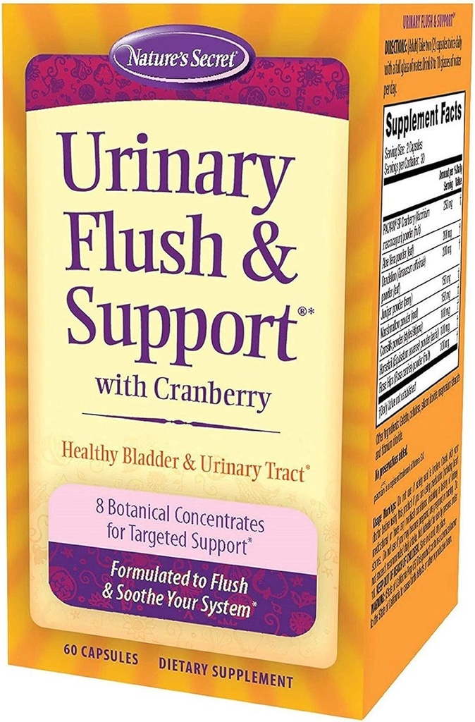 Příroda 's Secret Urinary Flush & Support with Cranberry Promotes Zdravá močová měchýř & Močová Trakt - 8 Botanické koncentráty Směs flush & Sooth - Zdravá eliminace a detoxikace - 60 Kapsle