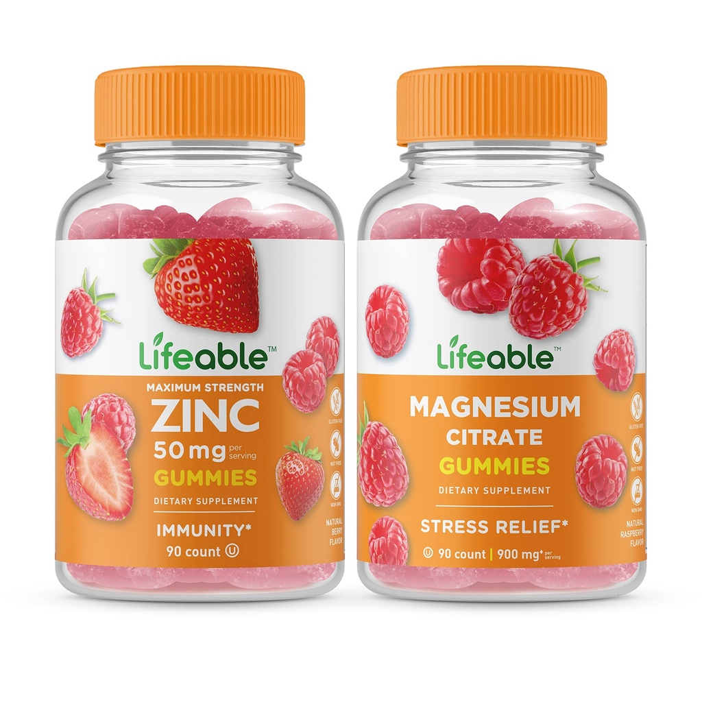 Živý zinek 50 mg + hořčík, Gummies Bundle - Velký Ochutnávání, Vitamin dodatek, gluten zdarma, GMO zdarma, Žvýkací žlab