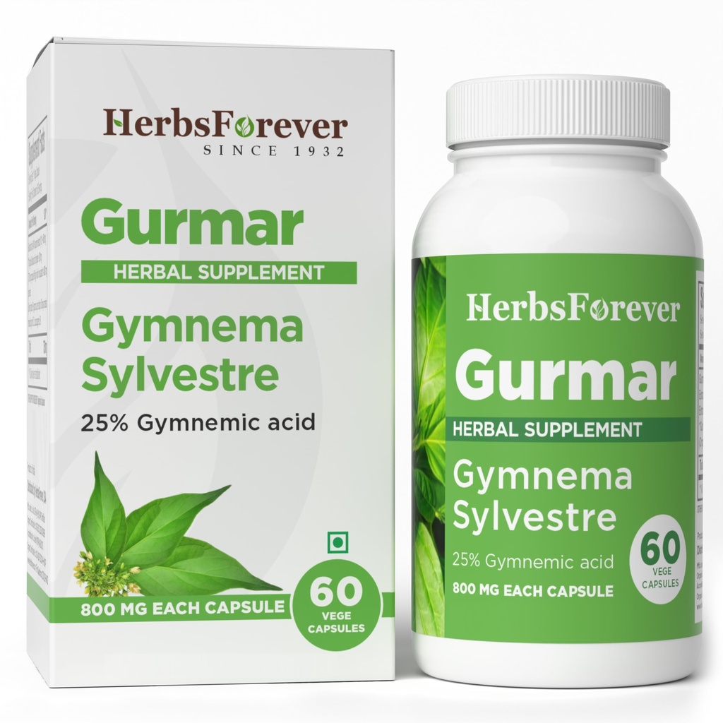 Herbsforever Gurmar Kapsle 124; Gymnema Sylvestre Bylinný dodatek 124; 7: 1 Koncentrovaný extrakt 124; Podporuje zdravý životní styl 124; 60 Veg Kapsle 124; Non- GMO & Vegan
