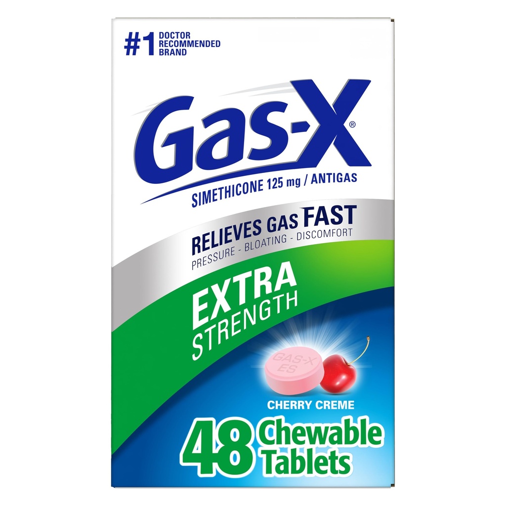 Gas- X Extra Strength Chewable Gas Relief Tablets with Simethicone 125 mg, Cherry - 48 Count