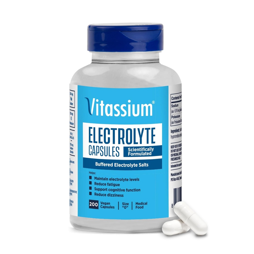 Vitropharm Electrolyte Capsules, Electrolytes for The Management of POTS and High Sodium Diets (500mg Sodium - 100mg Draslík), Neochucené, 200 Salt Pills (Velikost 0)