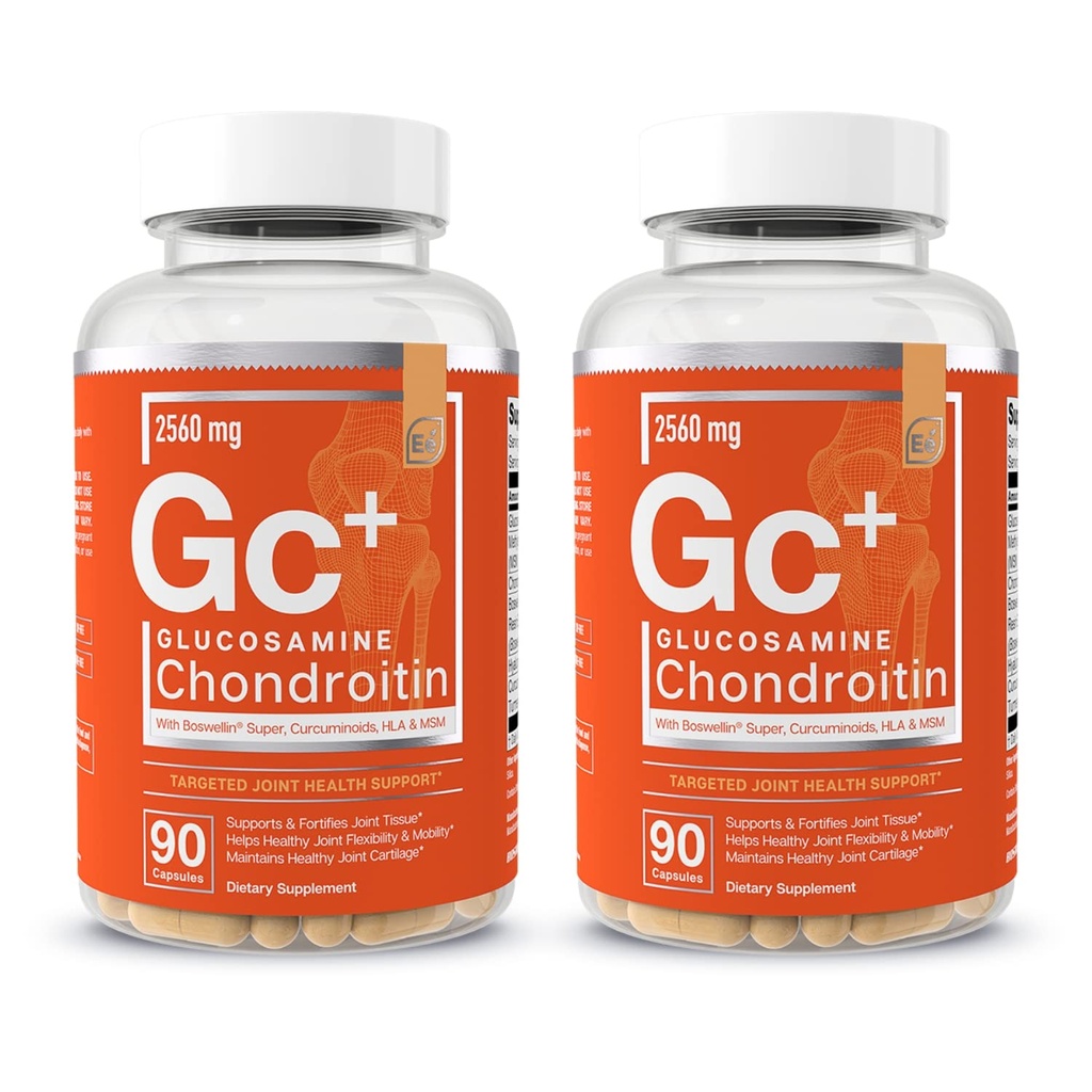 Základní prvky Glucosamine Chondroitin MSM Boswellia Serrata Hyaluronic Acid Supplement Společná podpora Antioxidační doplněk pro flexibilitu - 180 Kapsle (2- Pack)
